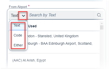 Expenses - Airport Search Options