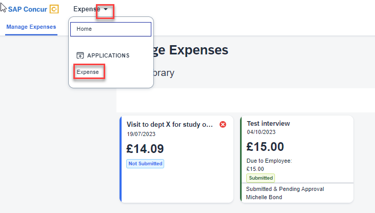 Expense Menu